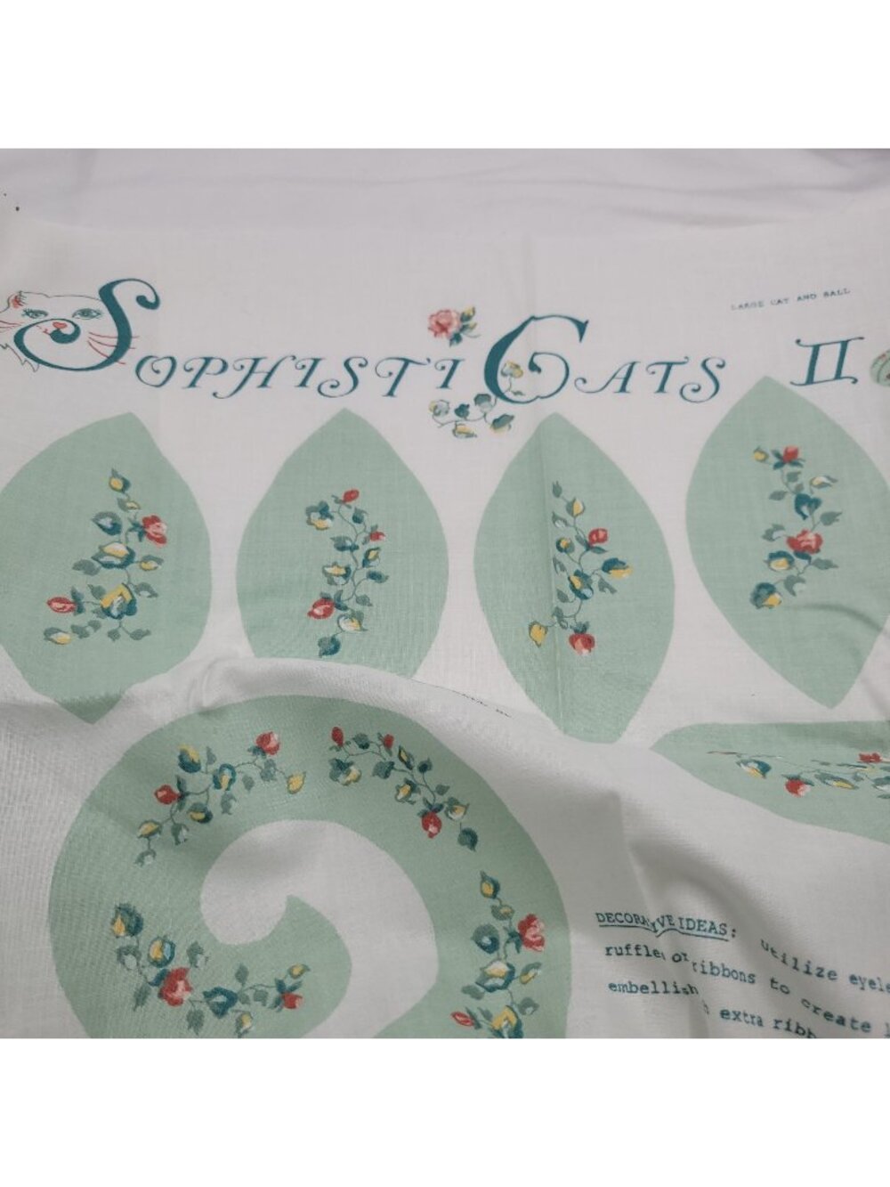 SophistiCats II Cat & Ball Fabric Sewing Panel Floral Pattern DIY Craft Project